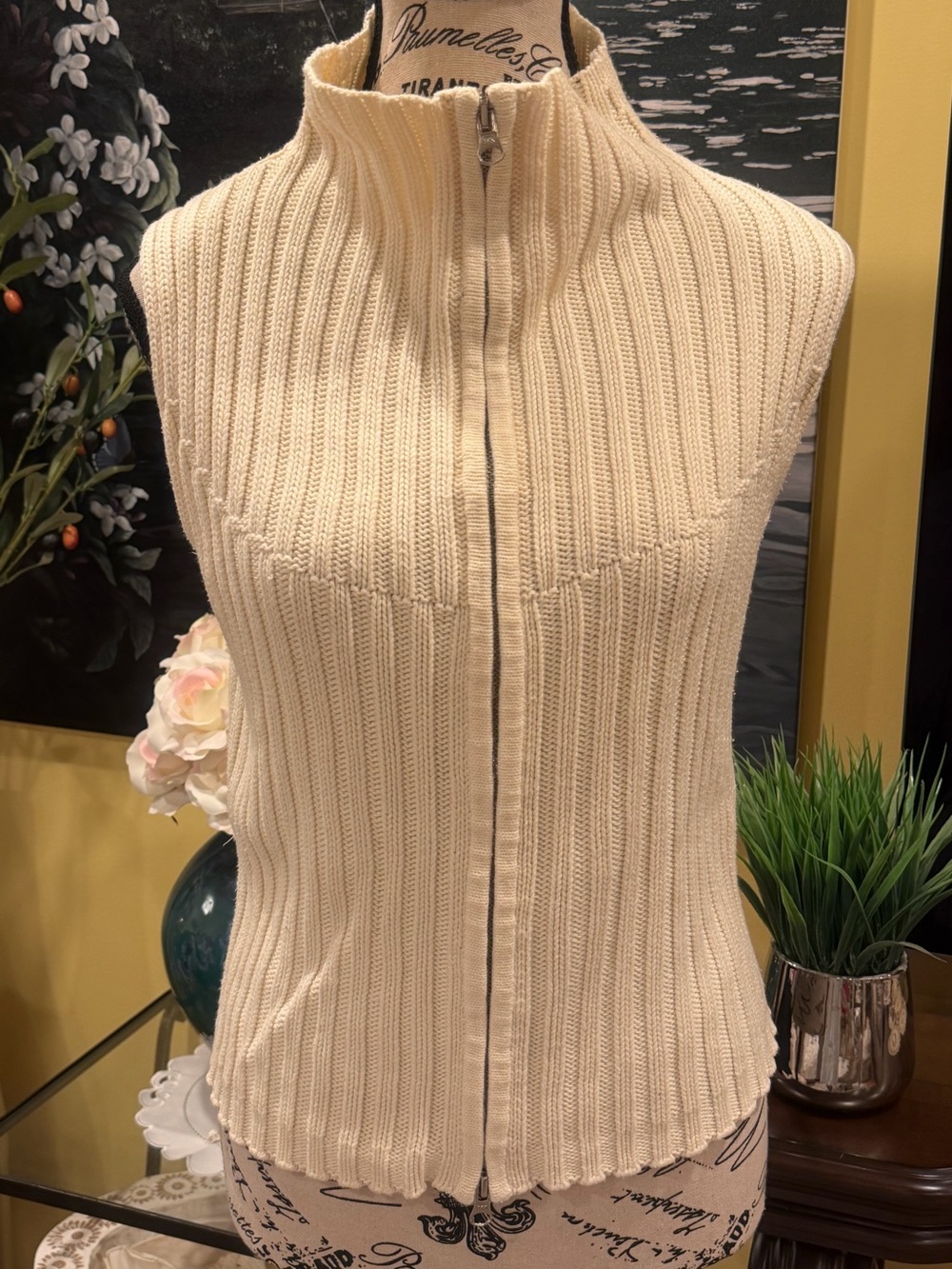 VTG Moda International Victoria Secret Ribbed Zip-Up Knit Vest Y2K 90s